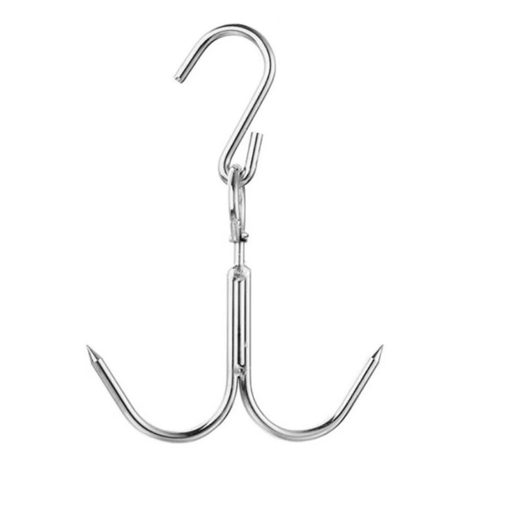 Carlig dublu pentru agatat carne, 20 cm, din otel, rotativ, argintiu, dalimag