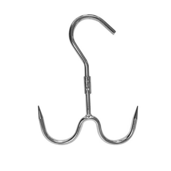 Carlig dublu pentru agatat carne, 27 cm, din otel, rotativ, argintiu, dalimag