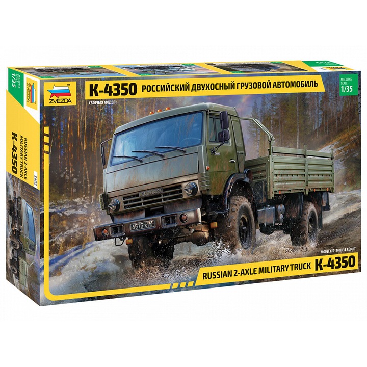 Macheta Militara de construit KamAZ K-4350 Russian 2-Axle Military Truck 1:35 ZVEZ 3692