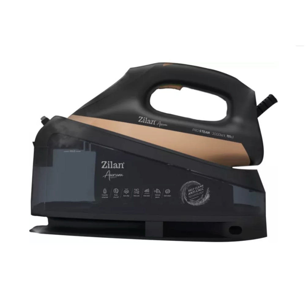 Fier de calcat Aurum cu statie Zilan ZLN4261 Negru, putere 3000W, incalzire in 35 secunde, sistem de auto oprire