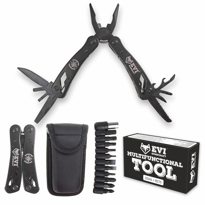 Multitool мултифункционален инструмент за оцеляване 22 в 1 накрайници Evi Tech + калъф