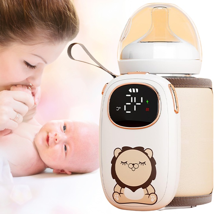Incalzitor Biberoane Portabil CZAY®, Incalzire Rapida si Uniforma, 8000 mAh, Mentine Caldura 24 ore, Control Inteligent al Tempereturii, 6 Trepte Reglaj Termic, Afisaj LED, Lumina de Veghe, Non-Toxic, Ajustabil Multiple Dimensiuni, Functie Baterie Externa