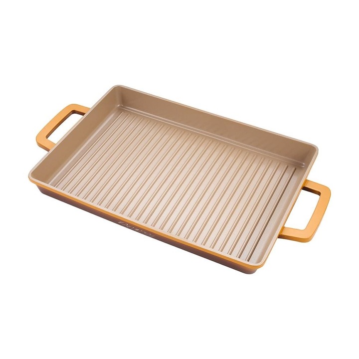 Tava gratar aluminiu turnat, dimensiune 36 x 26.4 x 4 CM, acoperire ceramica, baza inductie