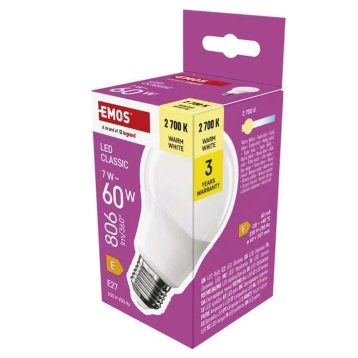 LED крушка Emos Classic A60 / E27 / 7 W (60 W) / 806 lm / топло бяла ZQ5E41 1525733279