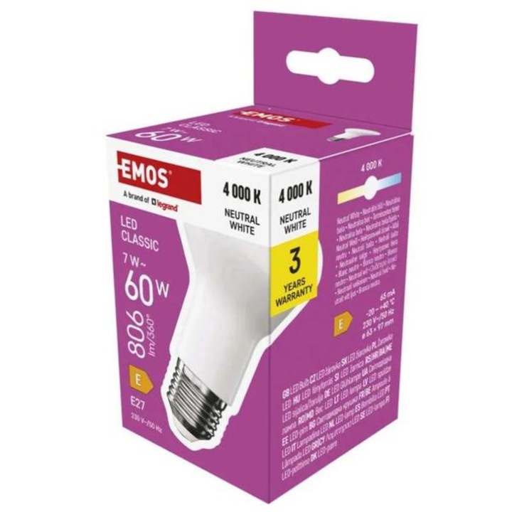 LED крушка Emos Classic R63 / E27 / 7 W (60 W) / 806 lm / Натурално бяла ZQ7E43 1525733487