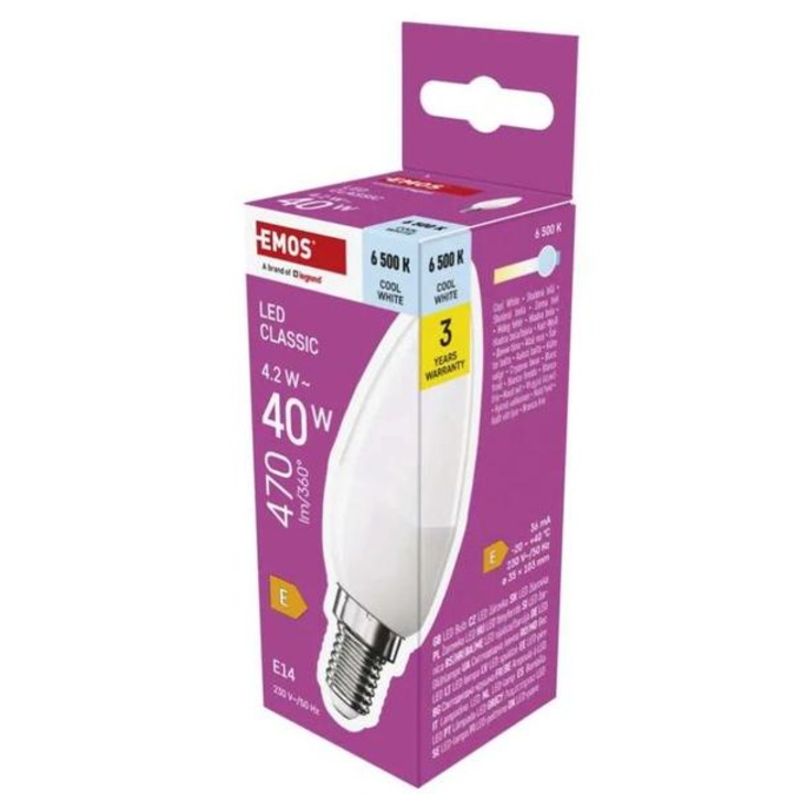 LED крушка Emos Classic candle / E14 / 4.2 W (40 W) / 470 lm / Студено бяла ZQ3E24 1525731110