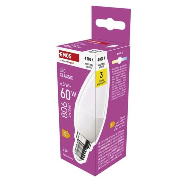 Bec LED Emos Lumanare clasica / E14 / 6,5 W (60 W) / 806 lm / Alb natural ZQ3E43 1525731437