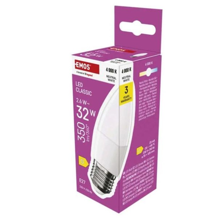 Emos LED izzó Classic gyertya / E27 / 2,6 W (25 W) / 350 lm / természetes fehér ZQ4D13 1525733463