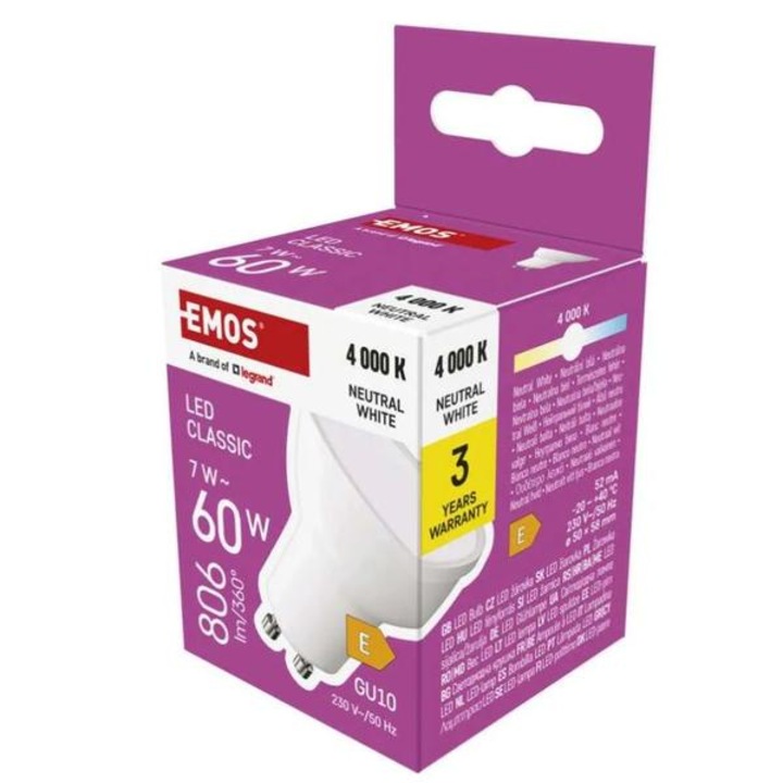 Emos LED izzó Classic MR16 / GU10 / 7 W (60 W) / 800 lm / természetes fehér ZQ8E43 1525730419
