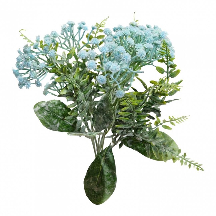Flori artificiale brumate, gypsophila, buchet de 9 fire, 35 cm, albastru