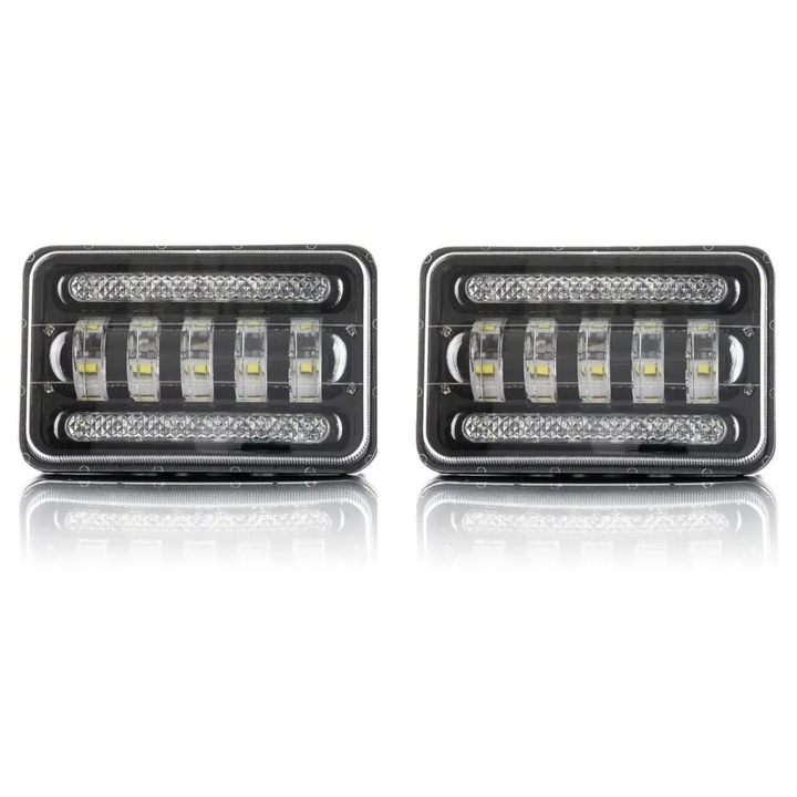 Set de 2 bucati, LED halogen universal 5" 12V-24V faza scurta/lunga cu DRL lumini de zi, semnalizator alb-galben 8000lm pentru ATV, jeep, camion, tractor si altele