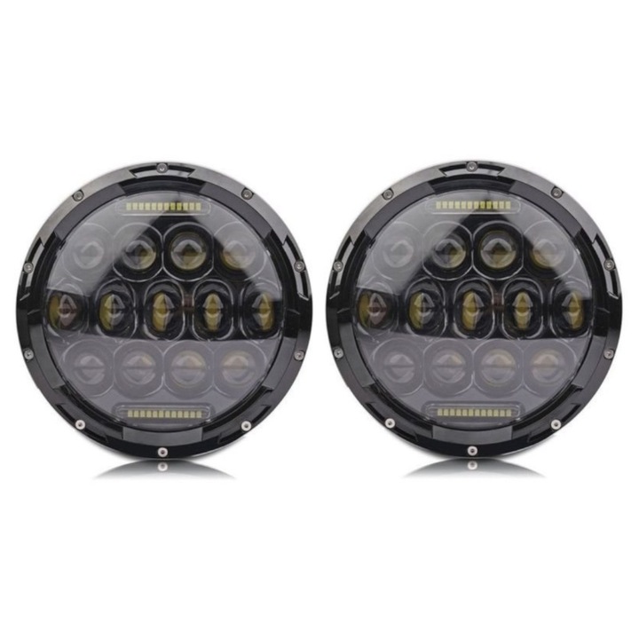 Set de 2 bucati LED halogen Universal 7 inch 18 cm 12V-24V faruri scurte/lungi cu lumini de zi DRL, alb, 8000lm pentru ATV, jeep, motocicleta, camion, tractor si altele