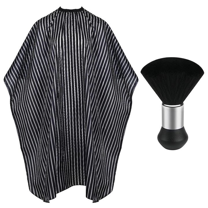Set accesorii tuns, Notekisskai, capa salon cu duster pentru gat, material rezistent, negru