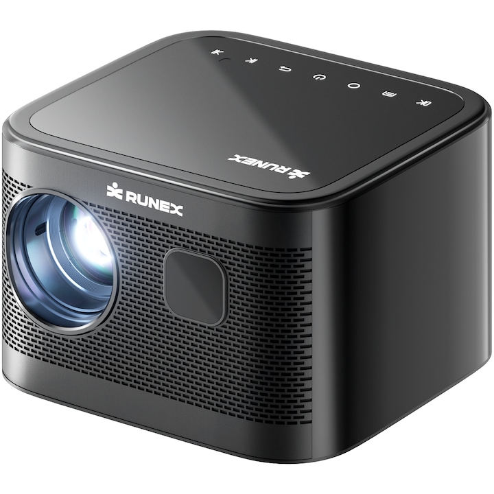 Videoproiector Portabil RUNEX® Prestige One, Focus Automat, Luminozitate 200 ANSI, Rezolutie FullHD 1080p, Suport 4K H.265, Difuzor Integrat 5W, HDMI, AV, 2 x USB, Bluetooth 5.1, Android 9.0, Accesorii incluse