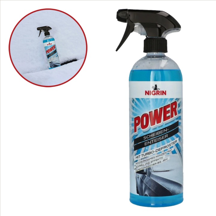Solutie dezghetare Parbriz si Geamuri Auto eficace pana la -55 grade C Power, Nigrin, 750 ml