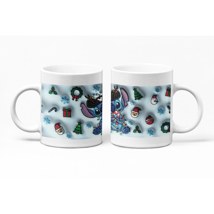 Cana personalizata model de Craciun cu stitch,330ml