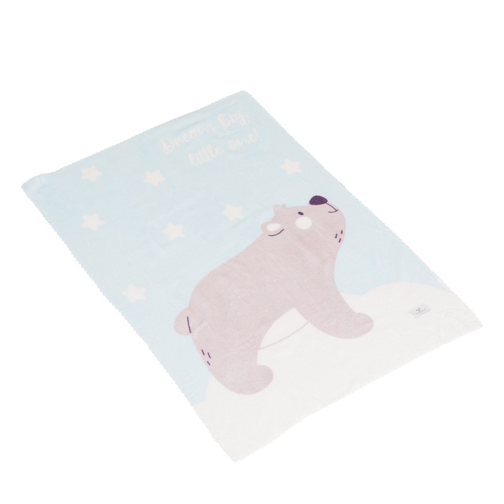 Paturica moale pentru bebelusi 75x100 cm Dreamy bear Albastru