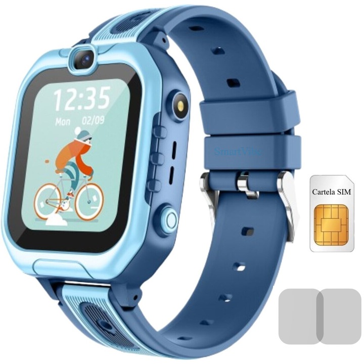 Детски смарт часовник GPS тракер MiniWATCH® eKiD15 4G видео разговор, приемане/осъществяване на HD разговор, SIM, спешен SOS, зона за безопасност/история, Син