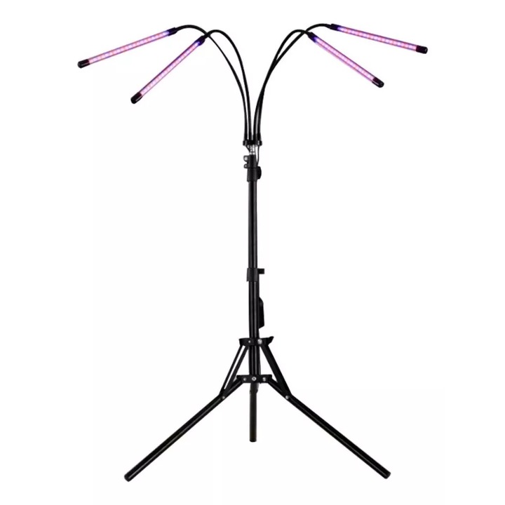 Lampa UV pentru Cresterea Plantelor 30W, OPTIM SOLUTION, 108 LED-uri, 4 Capete, Potrivit pentru Intregul Ciclu de Crestere, pentru Plante de Interior, Picior Ajustabil pana la 2m, Crestere Accelerata, Mov