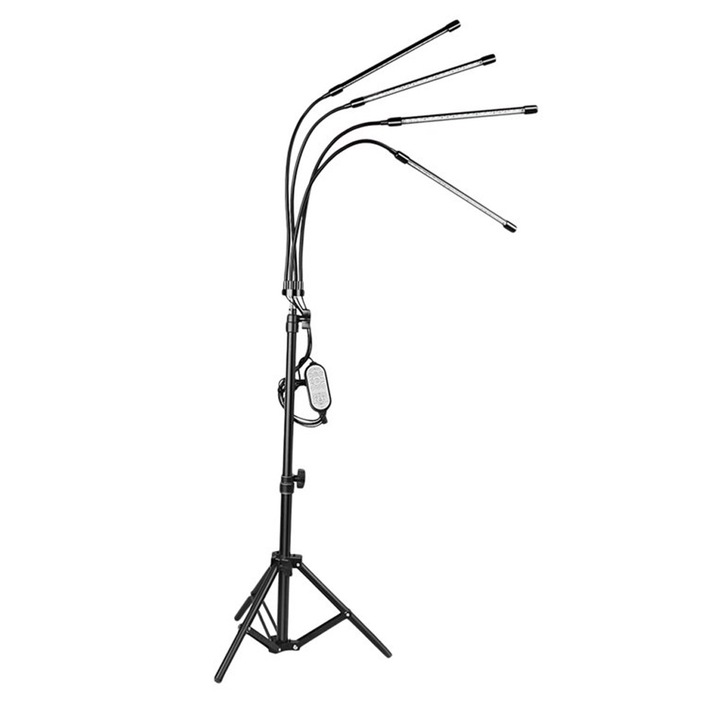 Lampa UV pentru Cresterea Plantelor 30W, OPTIM SOLUTION, 108 LED-uri, 4 Capete, Potrivit pentru Intregul Ciclu de Crestere, pentru Plante de Interior, Picior Ajustabil pana la 2m, Crestere Accelerata, Alb