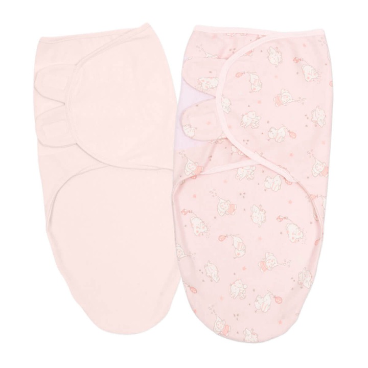 Set 2 sisteme de infasat reglabil din bumbac 0-3 luni Kidizi® Elefun pink, 100% bumbac