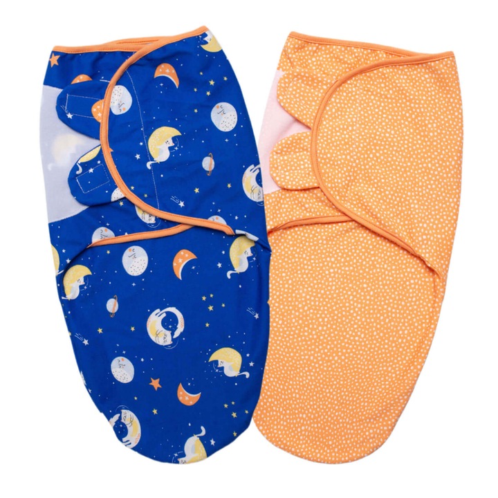 Set 2 sisteme de infasat reglabil din bumbac 0-3 luni Kidizi® Space Cats, 100% bumbac