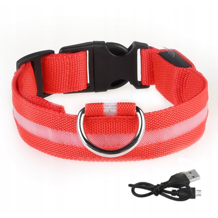Kutya nyakörv led vízálló usb kábel red xl 52-60cm