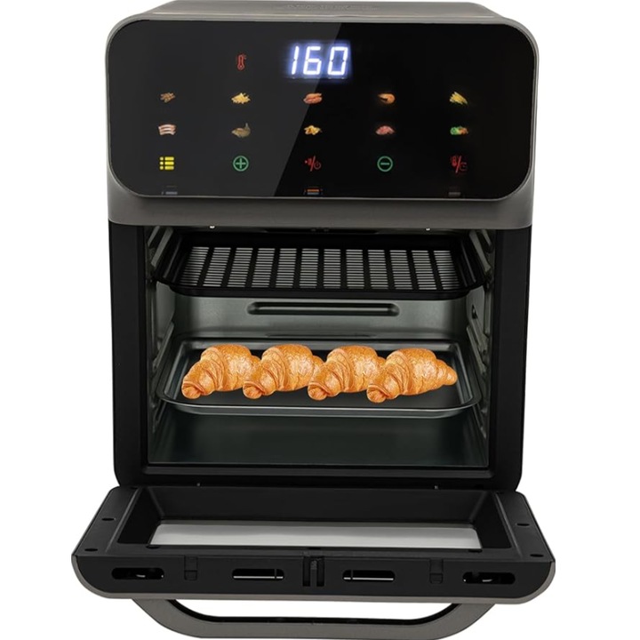 Friteuza cu aer cald ADM, Air Fryer fara ulei cu temperatura ajustabila, 10 Programe gatire, Capacitate 8 L, Timer, Display digital, Rotisor, 1350W, Negru, cod FD-1015B