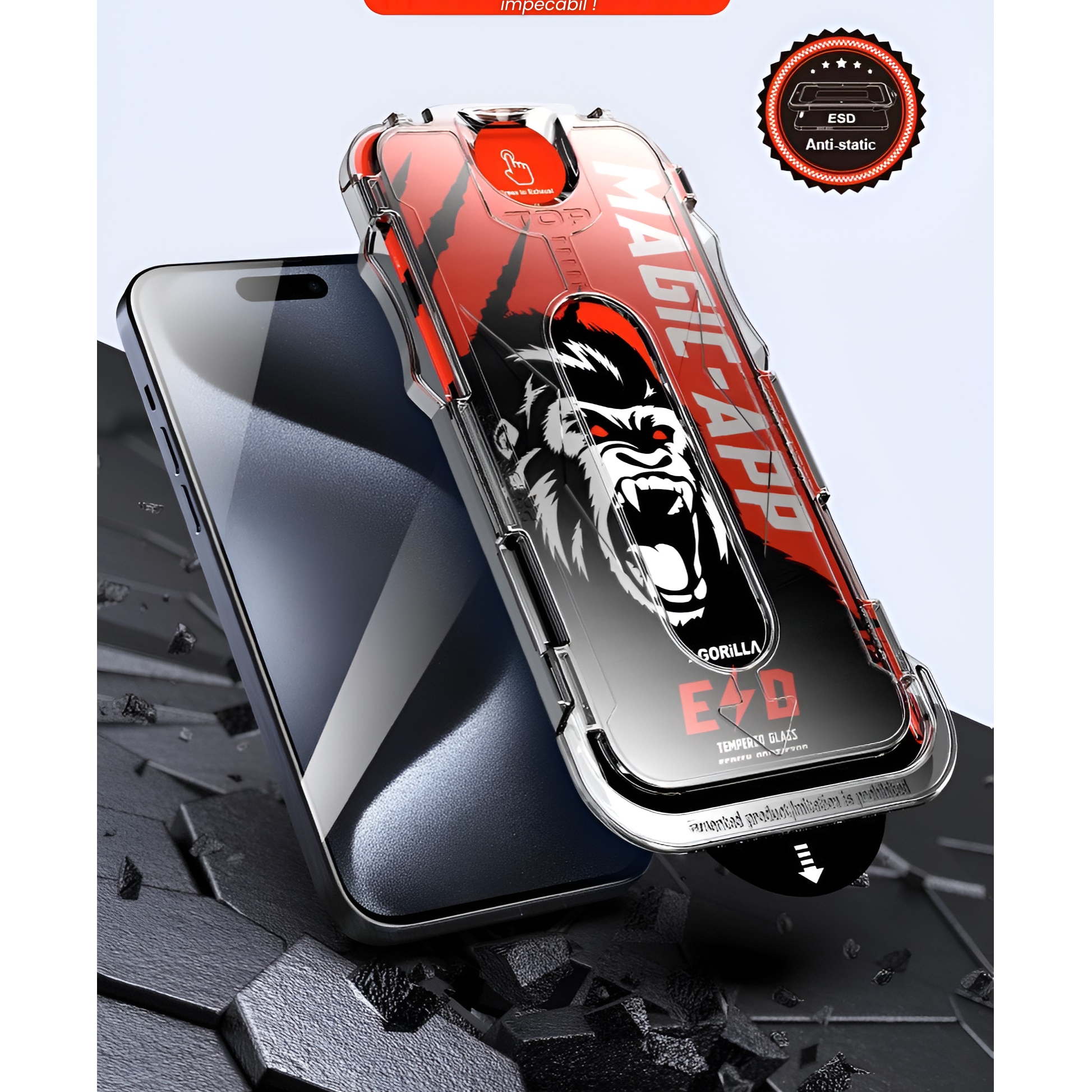Set 2 Folii Privacy Glass, Sticla Securizata, Compatibil cu iPhone 16 ProMax, Gorila X instalare usoara cu dispozitiv EASYAPP pentru indepartarea prafului, Anti-zgarieturi, Anti-amprenta, anti-explozie, Anti-soc, Anti-ulei, Anti-orbire