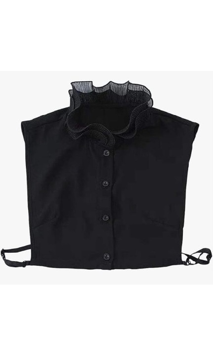 Guler fals tip camasa CLASStitude, detasabil, model incretit pe gat tip tunica cu pliseuri, marime universala, material poliester, Negru