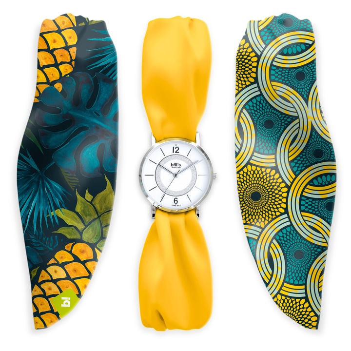 Set de ceasuri Bill's Watches Trend Pinafrica, impermeabil, curele interschimbabile din satin, 3 piese