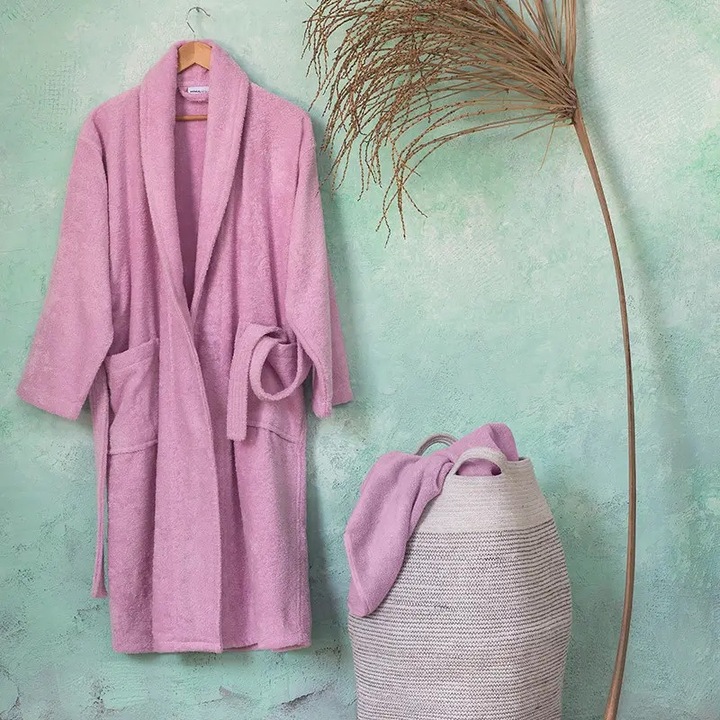 Halat de baie cu guler, roz, Nima, XL