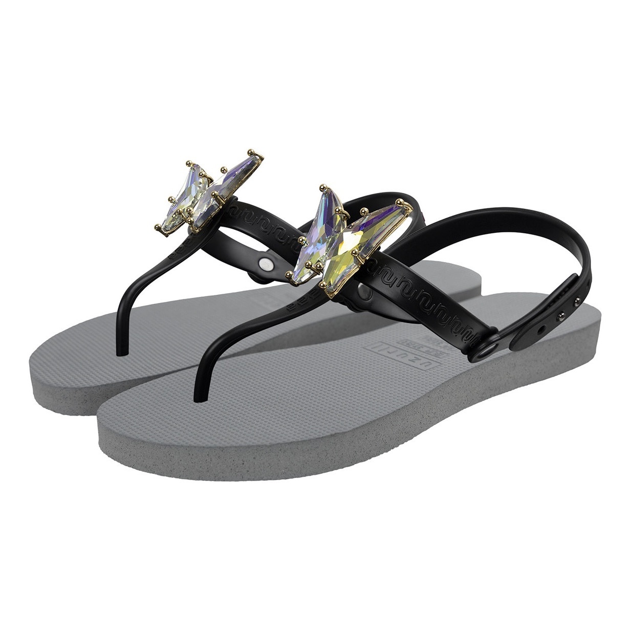 Uzurii, Sandale cu bareta T si strasuri in forma de fluture, Argintiu, 35-36