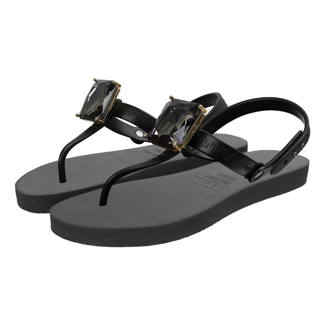 UZURII, Sandale cu bareta separatoare si strasuri, Negru, 35-36