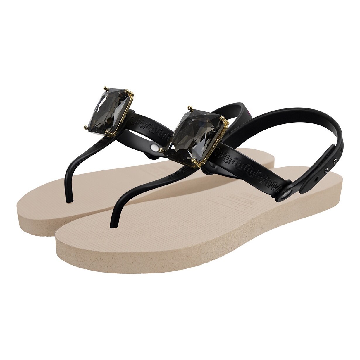 UZURII, Sandale cu bareta separatoare si strasuri, Maro nisip, 37-38