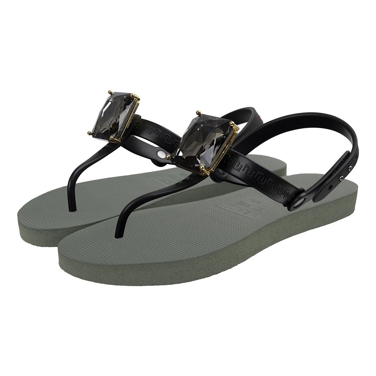 UZURII, Sandale cu bareta separatoare si strasuri, Verde, 39-40