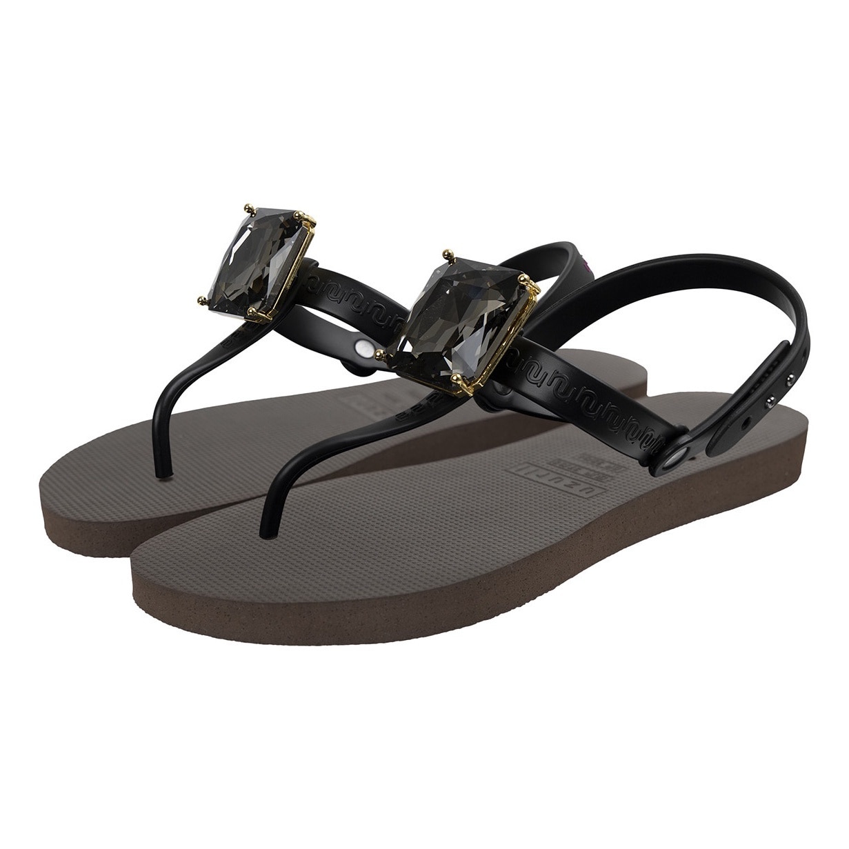 UZURII, Sandale cu bareta separatoare si strasuri, Maro, 39-40