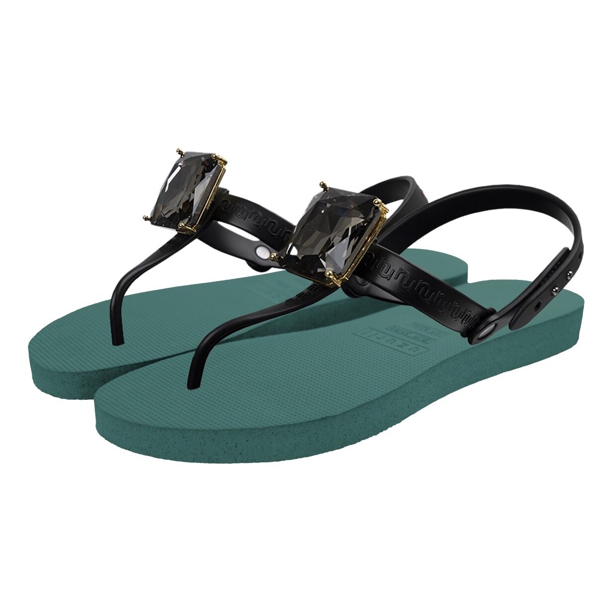 UZURII, Sandale cu bareta separatoare si strasuri, Verde marin, 37-38