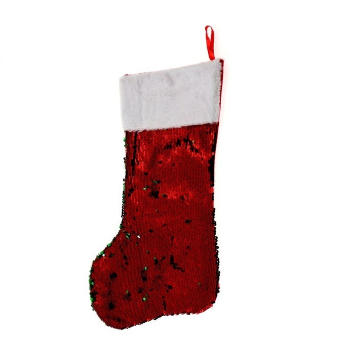 Cizmulita decorativa Craciun Antbro® cu paiete, verde / rosu, 47 x 27 cm