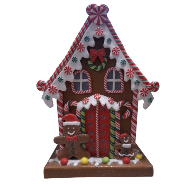 Casa Decorativa Mare Cu Lumini, Imitatie Turta Dulce Cu Acadele, Vision XXI, h=34cm