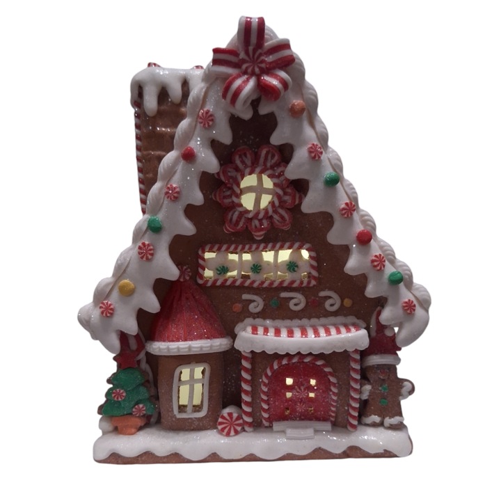 Casa Decorativa Mica Cu Lumini, Imitatie Turta Dulce Cu Acadele, Vision XXI, h=24cm