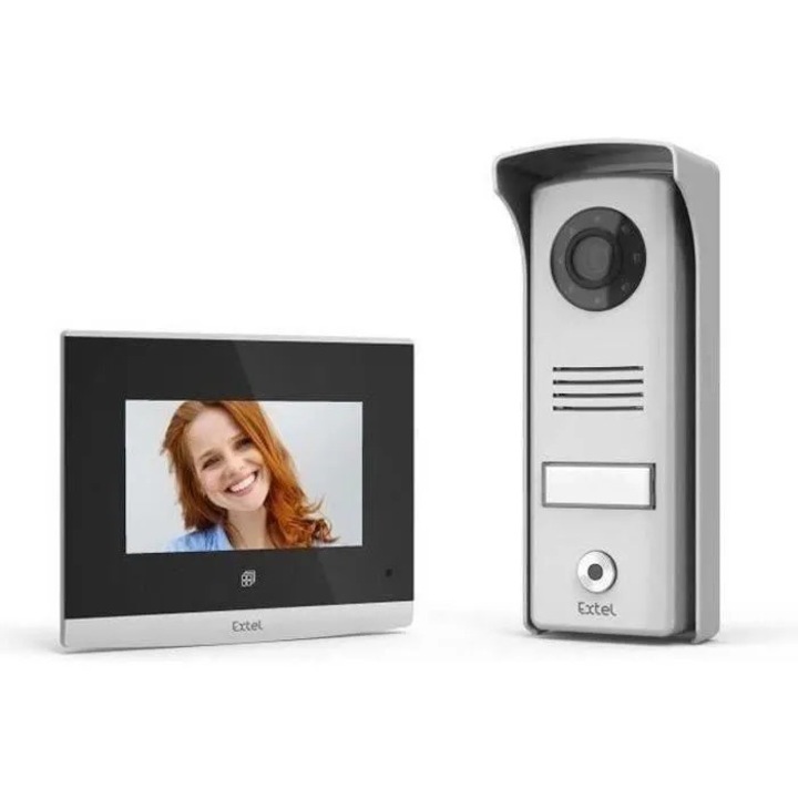 Interfon Video EXTEL, 4 inch, Taste Tactile, Aluminiu, Raza actiune 100m, Gri
