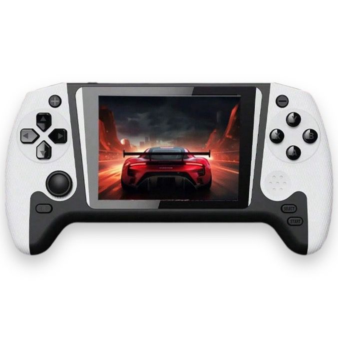 Consola de Jocuri Portabila - 500 Jocuri Clasice, Conectare la Televizor prin Cablu AV, Ecran Color HD, Baterie de Lunga Durata, Reincarcabila USB - Alb