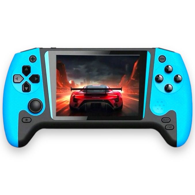Consola de Jocuri Portabila - 500 Jocuri Clasice, Conectare la Televizor prin Cablu AV, Ecran Color HD, Baterie de Lunga Durata, Reincarcabila USB - Albastru