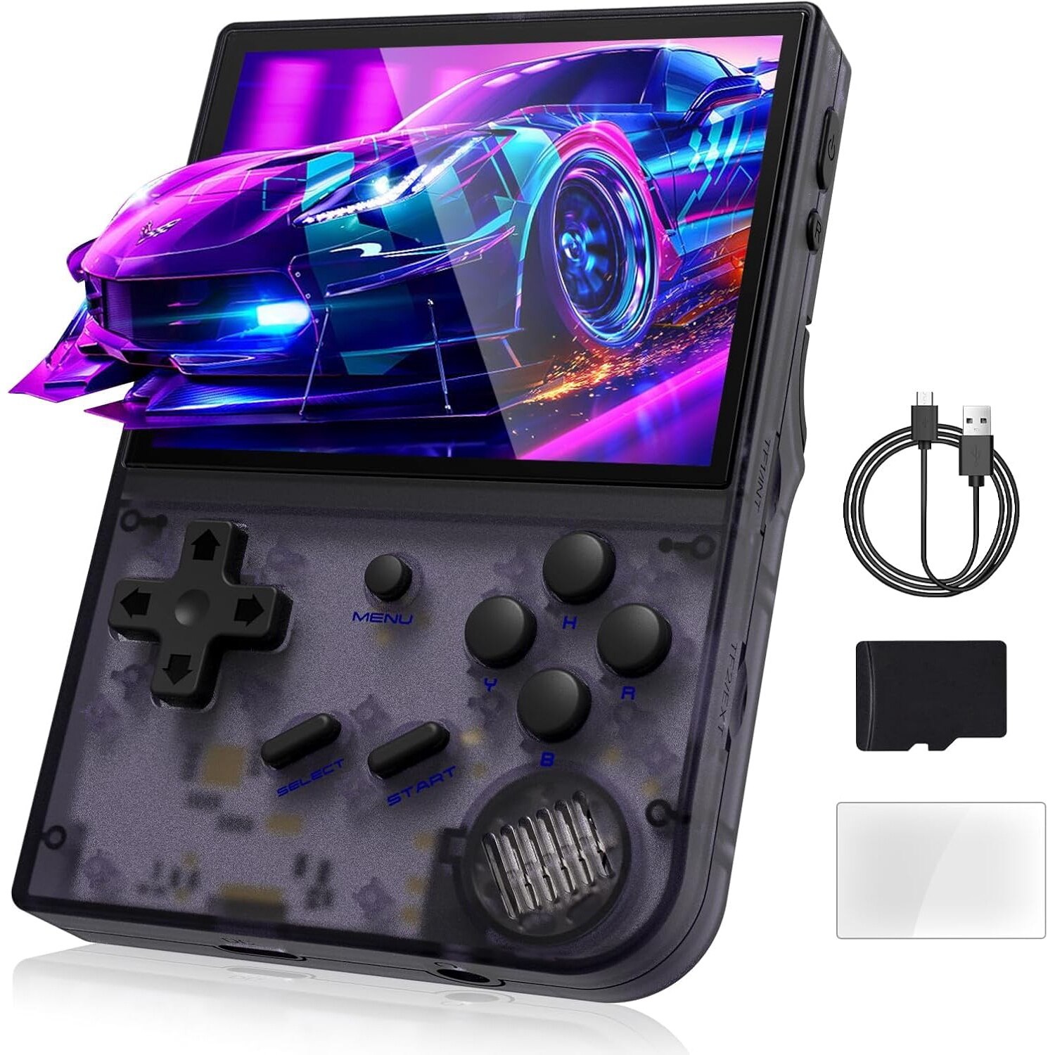 Consola retro LUKETO® ANBERNIC RG35XX Plus 64GB cu jocuri, Linux, Quad core 1.5GHz, 1GB LPDDR4, Ecran IPS LCD 3.5