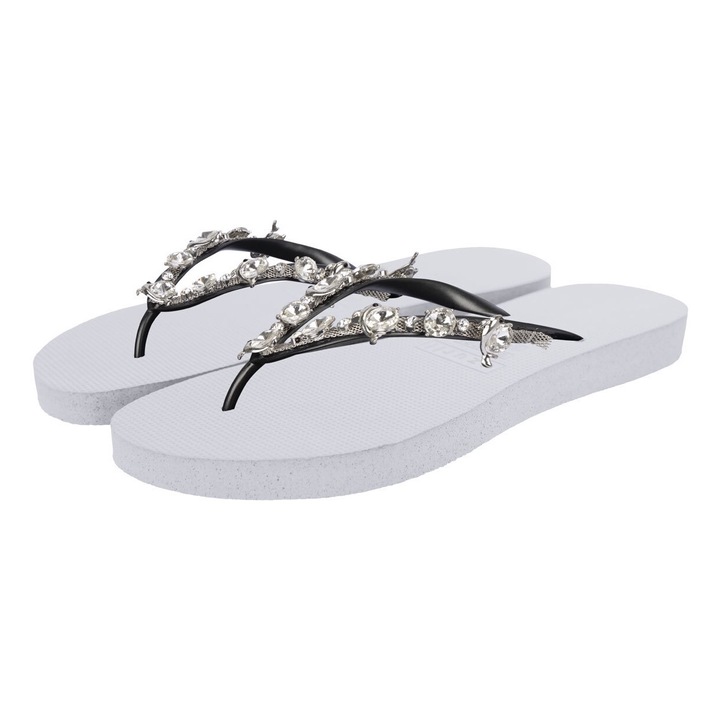 Uzurii, Papuci flip-flop cu strasuri Chrystal Dolphin, Alb, 35-36