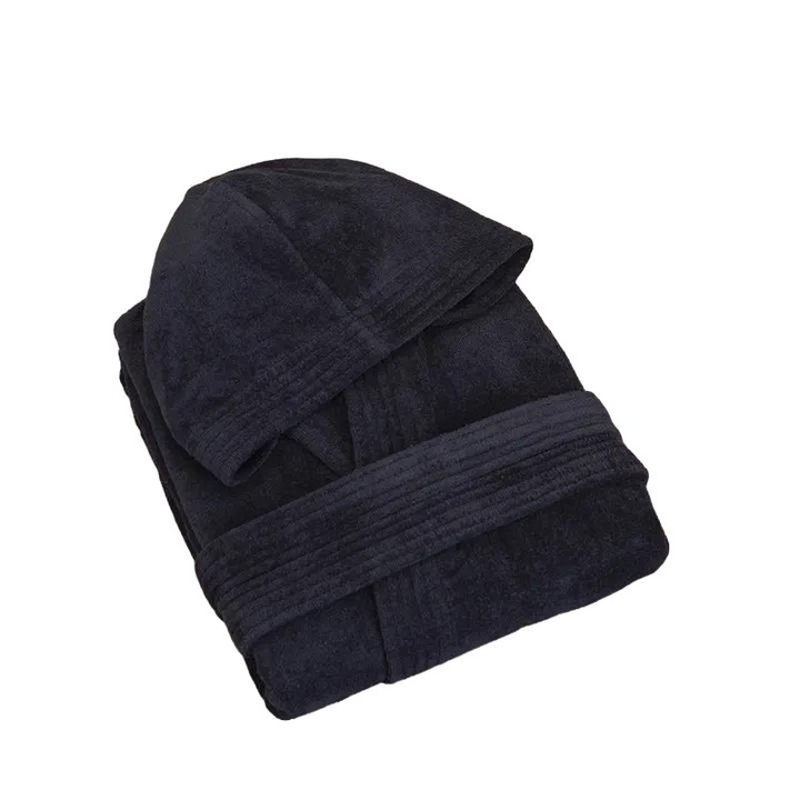 Fürdőköpeny, Nima, kapucnival, pamut velúr, 39784, Fekete, M