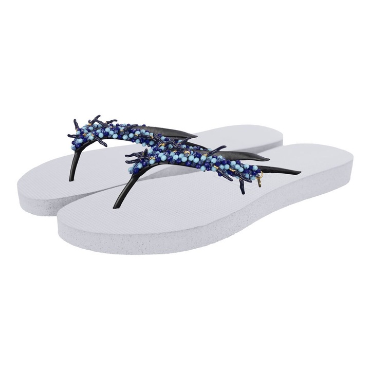 Uzurii, Papuci flip-flop de cauciuc cu margele Peppi, Alb, 39-40