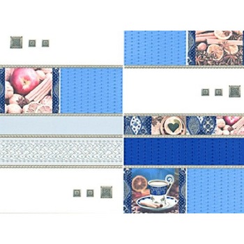 Tapet cu imagini legate de ceai si condimente, bleu, superlavabil, vinil, rezistent la apa, pentru bai si bucatarii, India 5524-03 Tapet cu imagini legate de ceai si condimente, bleu, superlavabil, vinil, rezistent la apa, pentru bai si bucatarii, India 5524-03