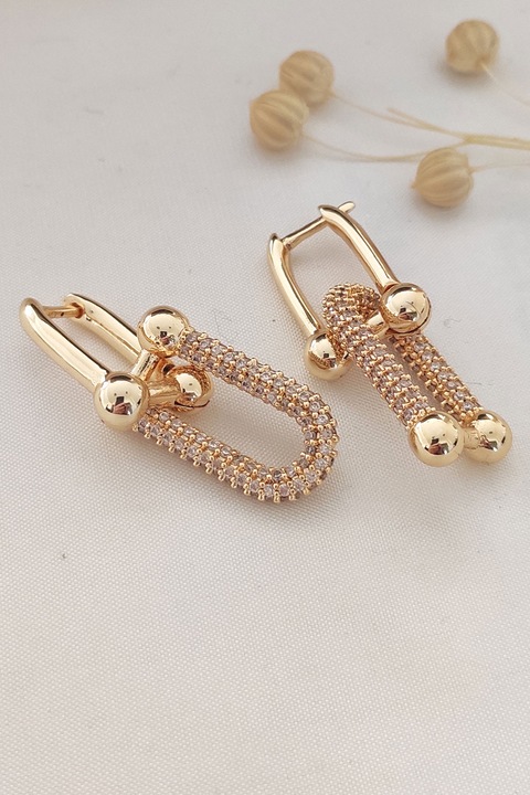 Atelier Miu, Cercei din alama decorati cu cristale, Auriu